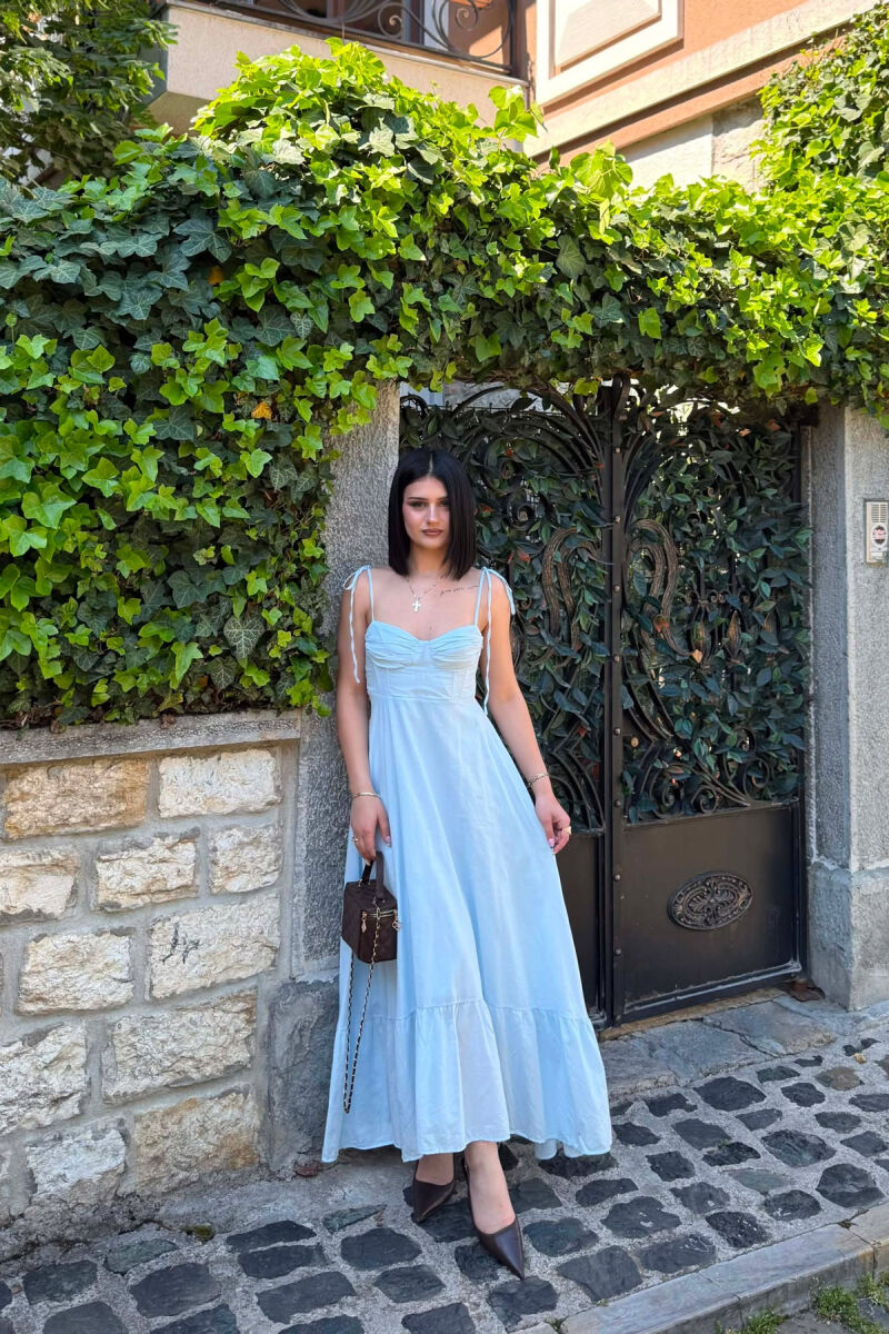 ONE COLOR LONG SIMPLE WOMEN DRESS LIGHTBLUE/BZ - 1