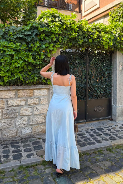 ONE COLOR LONG SIMPLE WOMEN DRESS LIGHTBLUE/BZ - 5