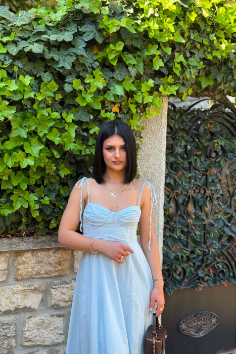 ONE COLOR LONG SIMPLE WOMEN DRESS LIGHTBLUE/BZ - 6
