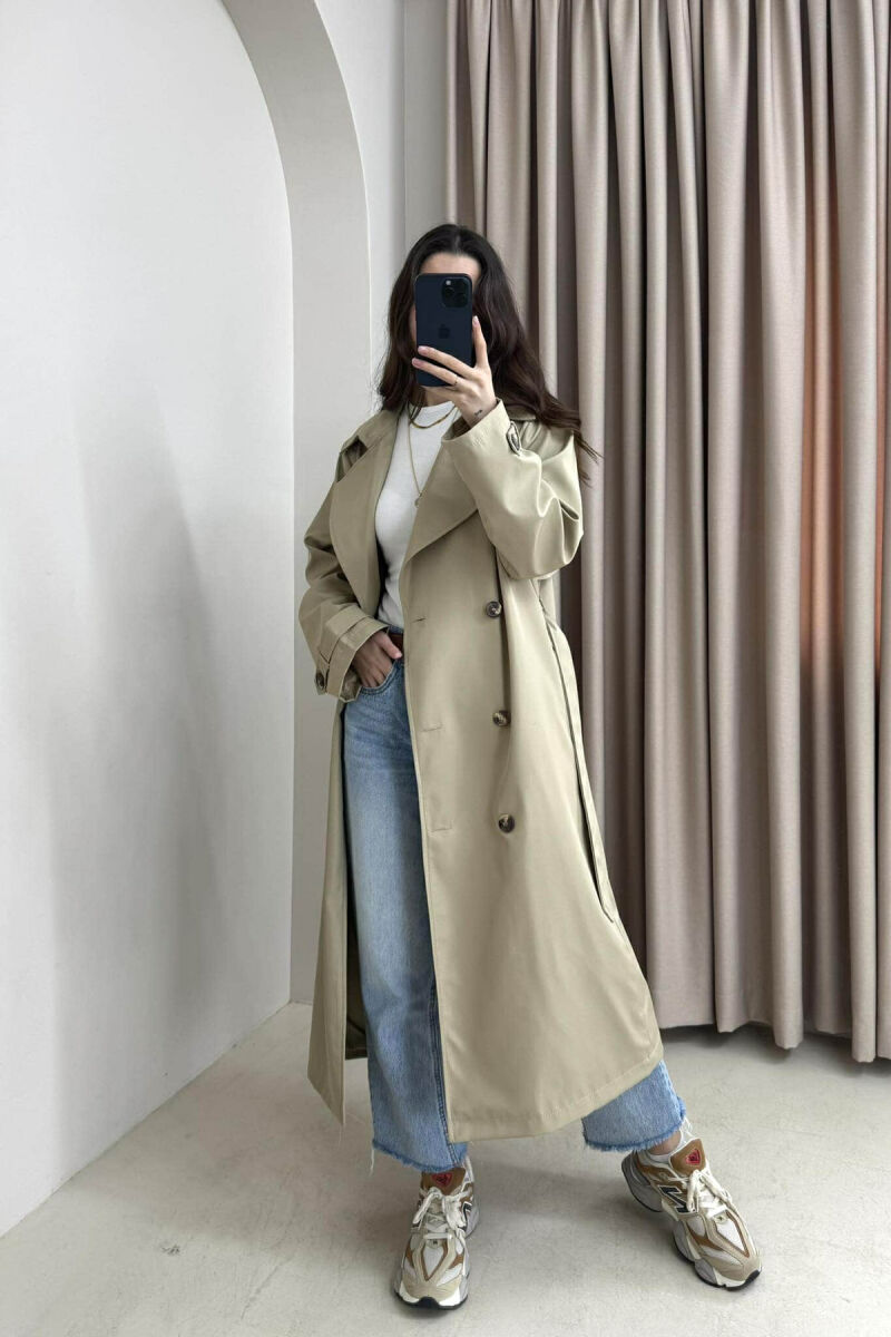 ONE COLOR LONG SIMPLE WOMEN JACKET BEIGE/BEZHE - 2