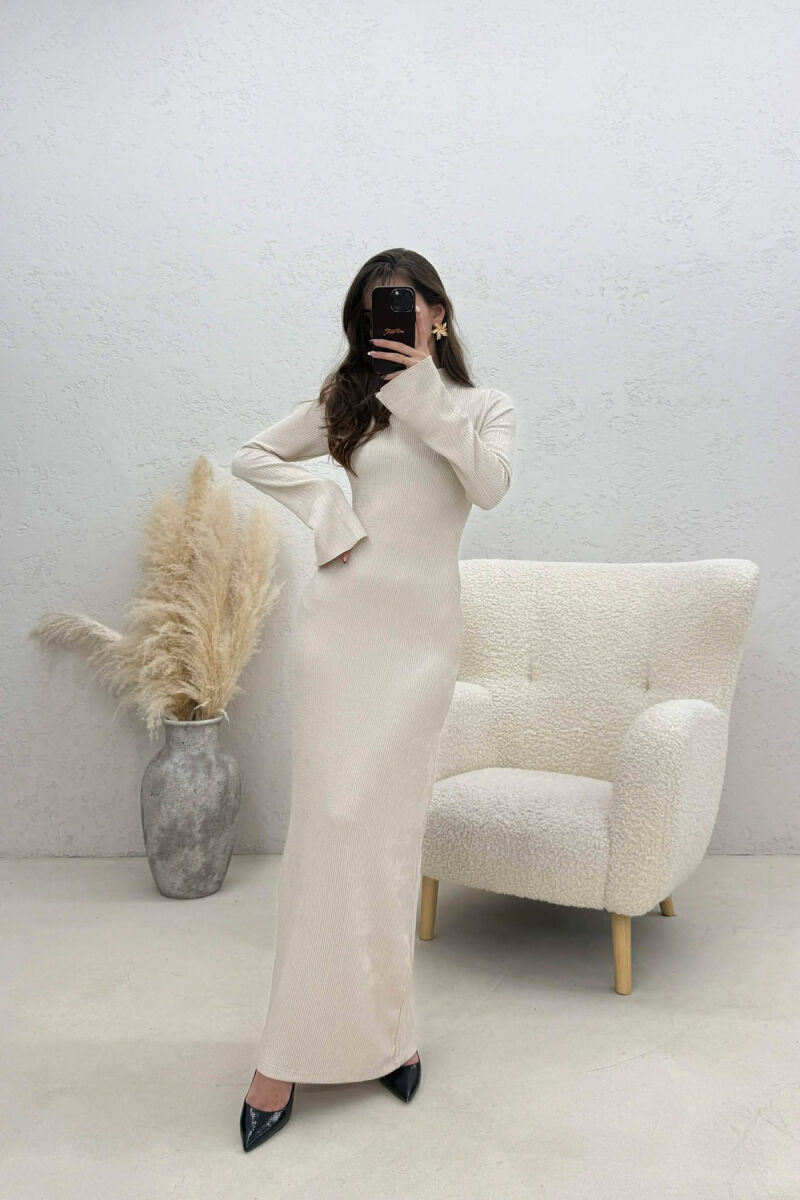 ONE COLOR LONG SLEEVE LONG WOMAN DRESS LIGHT BEIGE/BZHZB - 2