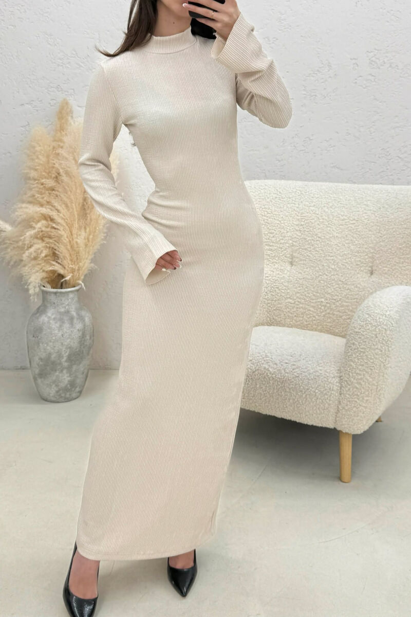 ONE COLOR LONG SLEEVE LONG WOMAN DRESS LIGHT BEIGE/BZHZB - 3
