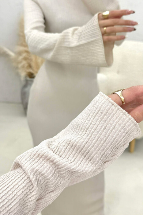 ONE COLOR LONG SLEEVE LONG WOMAN DRESS LIGHT BEIGE/BZHZB - 4