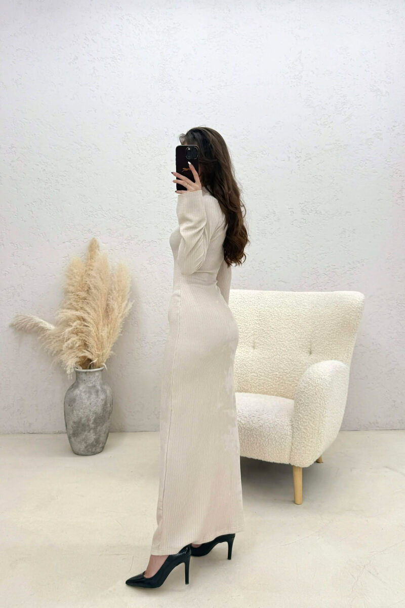 ONE COLOR LONG SLEEVE LONG WOMAN DRESS LIGHT BEIGE/BZHZB - 5