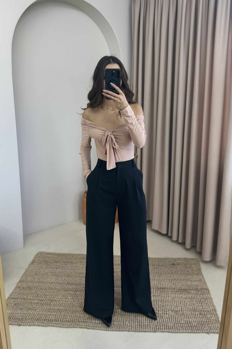 ONE COLOR LONG SLEEVE RIBBON DETAIL WOMEN BODY BEIGE/BEZHE - 2