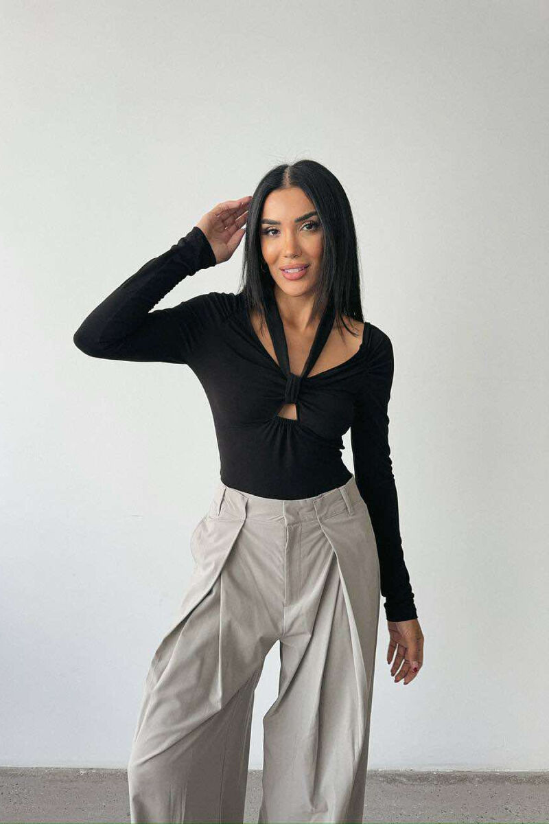 ONE COLOR LONG SLEEVE RIBBON DETAIL WOMEN BODY BLACK/ E ZEZE - 2