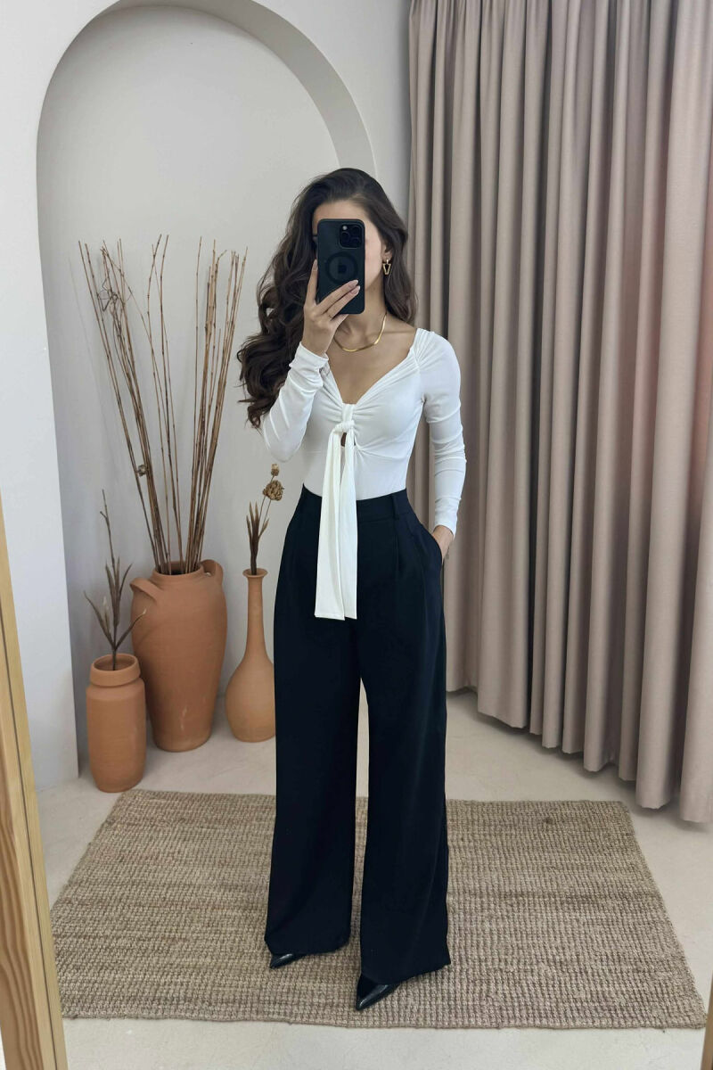 ONE COLOR LONG SLEEVE RIBBON DETAIL WOMEN BODY WHITE-E BARDHE - 3