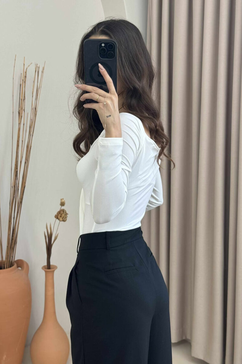 ONE COLOR LONG SLEEVE RIBBON DETAIL WOMEN BODY WHITE-E BARDHE - 5