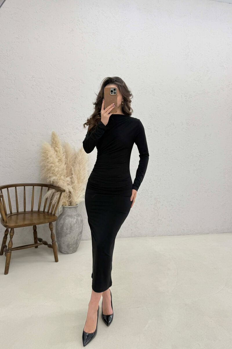 ONE COLOR LONG SLEEVE WOMAN DRESS BLACK/ E ZEZE - 1