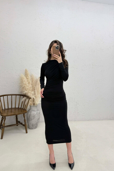 ONE COLOR LONG SLEEVE WOMAN DRESS BLACK/ E ZEZE - 2