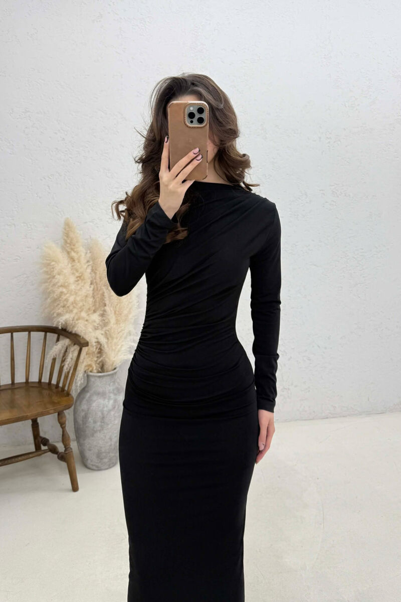 ONE COLOR LONG SLEEVE WOMAN DRESS BLACK/ E ZEZE - 3