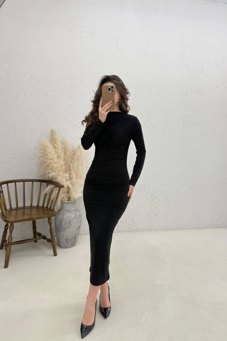 ONE COLOR LONG SLEEVE WOMAN DRESS BLACK/ E ZEZE 