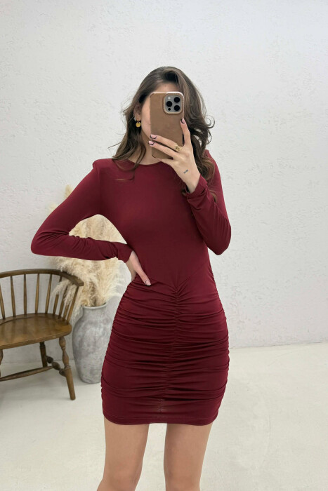 ONE COLOR LONG SLEEVE WOMAN DRESS DARK BURGUNDY/VISHNJE E ERRET - 