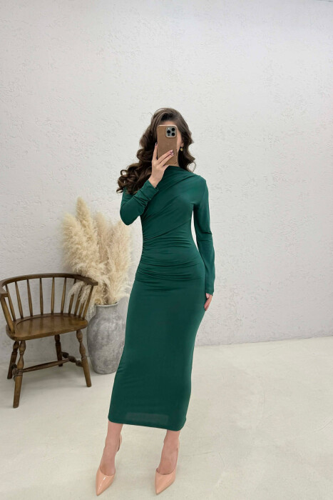 ONE COLOR LONG SLEEVE WOMAN DRESS GREEN/JESHILE - 1
