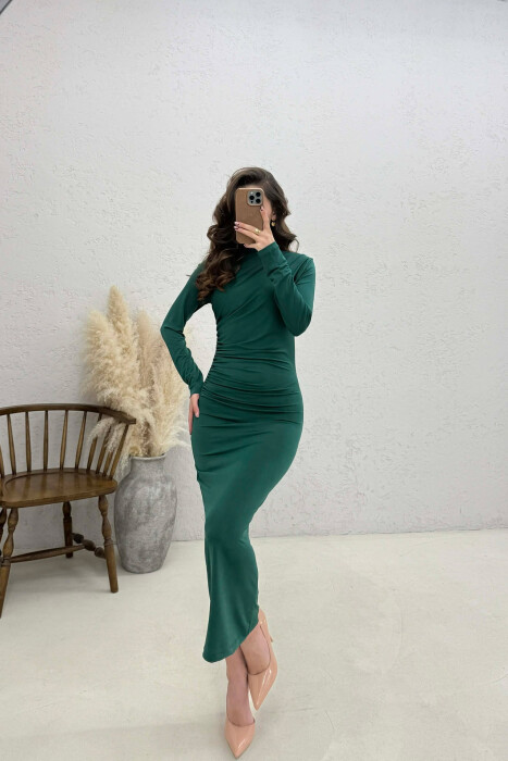 ONE COLOR LONG SLEEVE WOMAN DRESS GREEN/JESHILE - 2
