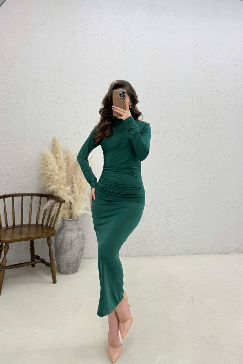 ONE COLOR LONG SLEEVE WOMAN DRESS GREEN/JESHILE - 2