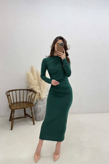 ONE COLOR LONG SLEEVE WOMAN DRESS GREEN/JESHILE - 3