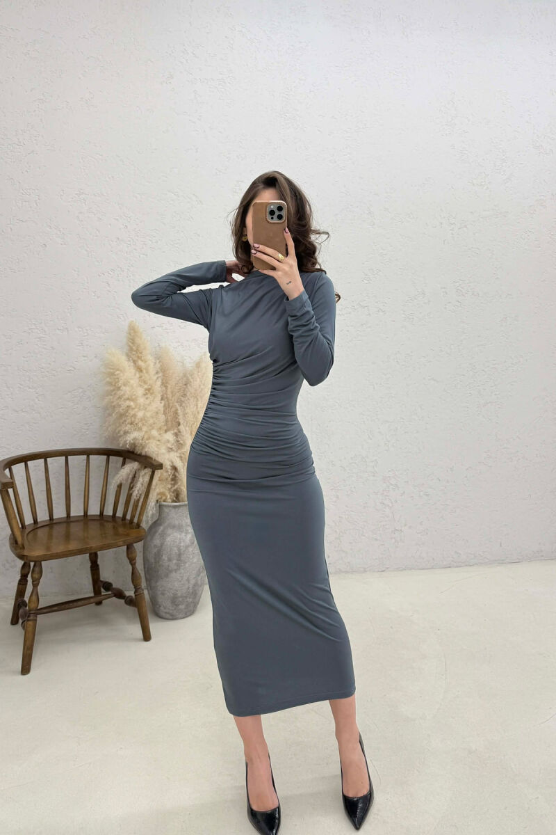 ONE COLOR LONG SLEEVE WOMAN DRESS GREY/GRI - 1
