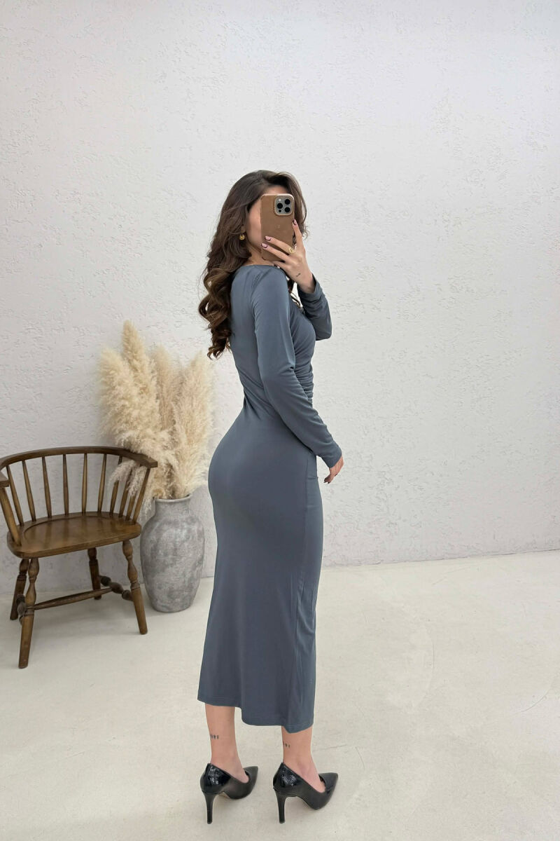 ONE COLOR LONG SLEEVE WOMAN DRESS GREY/GRI - 4