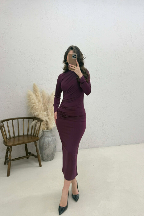 ONE COLOR LONG SLEEVE WOMAN DRESS PURPLE/LEJLA 