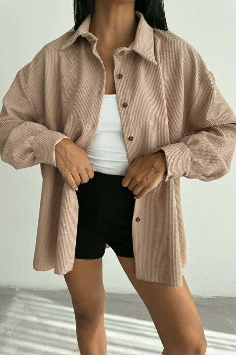 ONE COLOR LONG SLEEVE WOMEN SHIRT BEIGE/BEZHE 