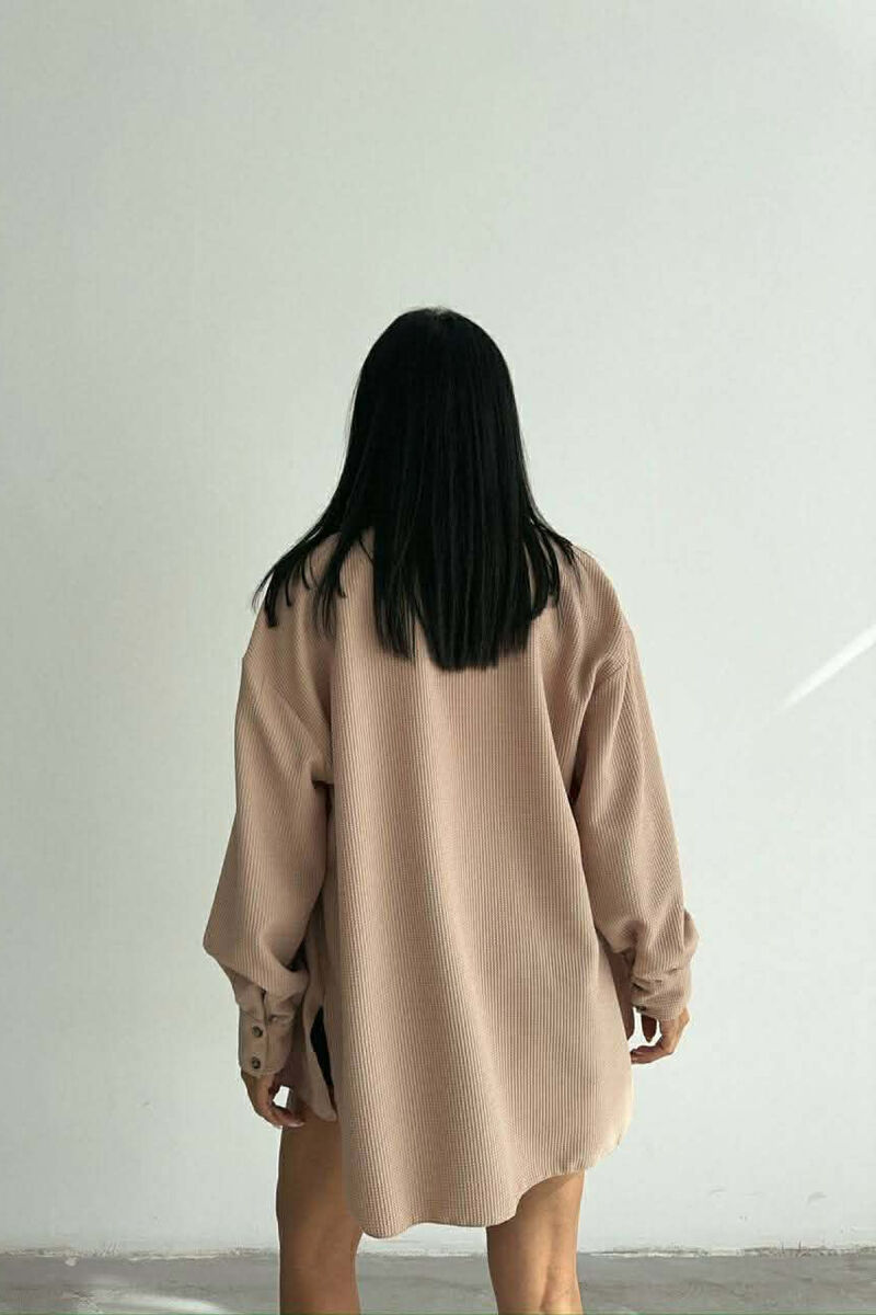 ONE COLOR LONG SLEEVE WOMEN SHIRT BEIGE/BEZHE - 3