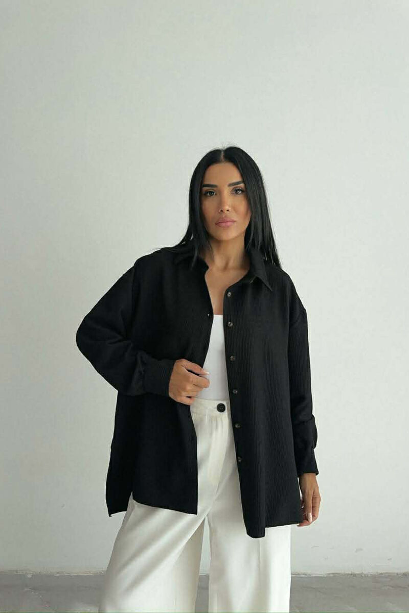 ONE COLOR LONG SLEEVE WOMEN SHIRT BLACK/ E ZEZE - 3