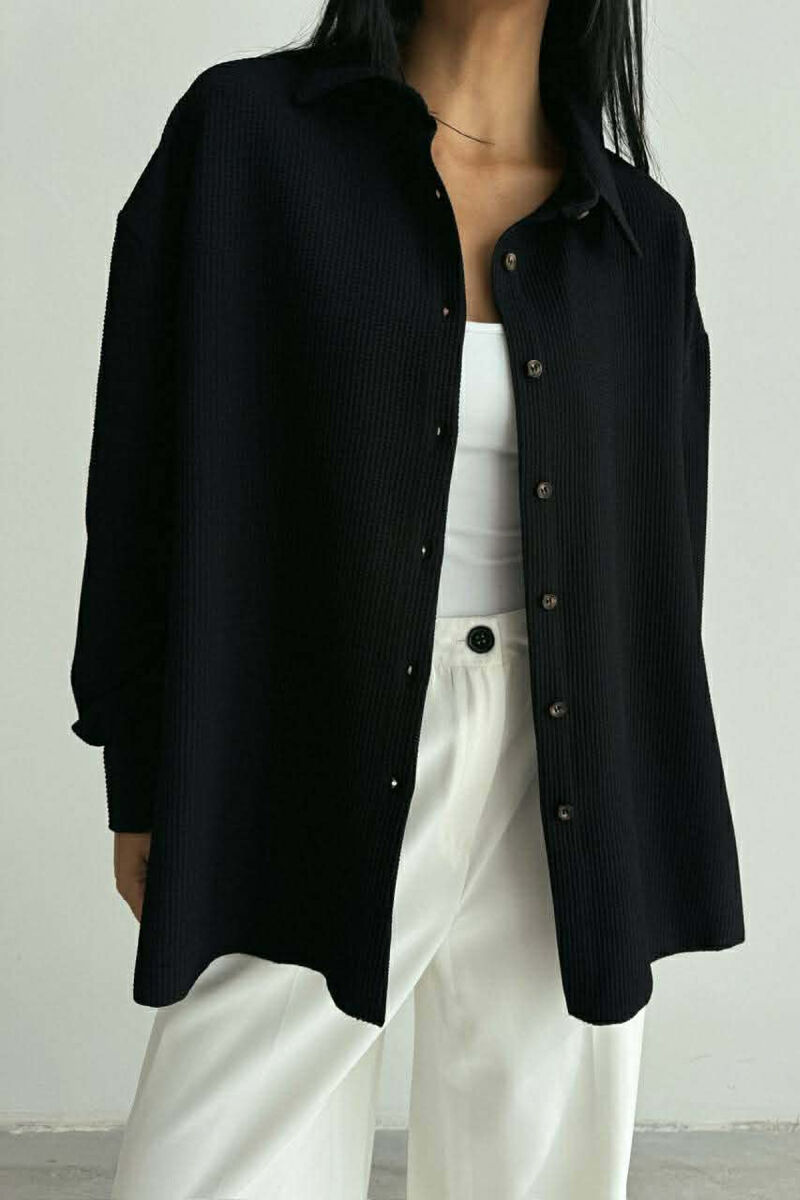 ONE COLOR LONG SLEEVE WOMEN SHIRT BLACK/ E ZEZE - 1