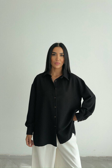 ONE COLOR LONG SLEEVE WOMEN SHIRT BLACK/ E ZEZE - 2