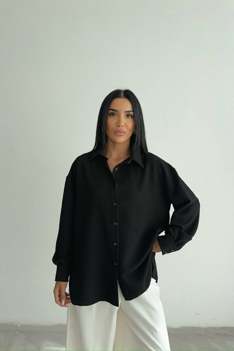 ONE COLOR LONG SLEEVE WOMEN SHIRT BLACK/ E ZEZE - 2