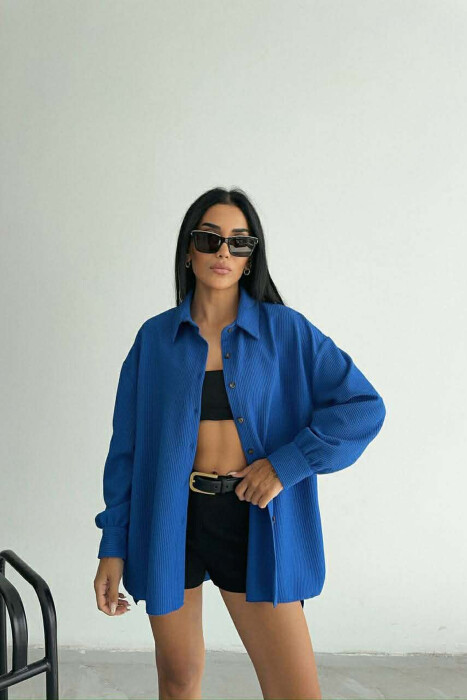 ONE COLOR LONG SLEEVE WOMEN SHIRT BLUE/BLU 