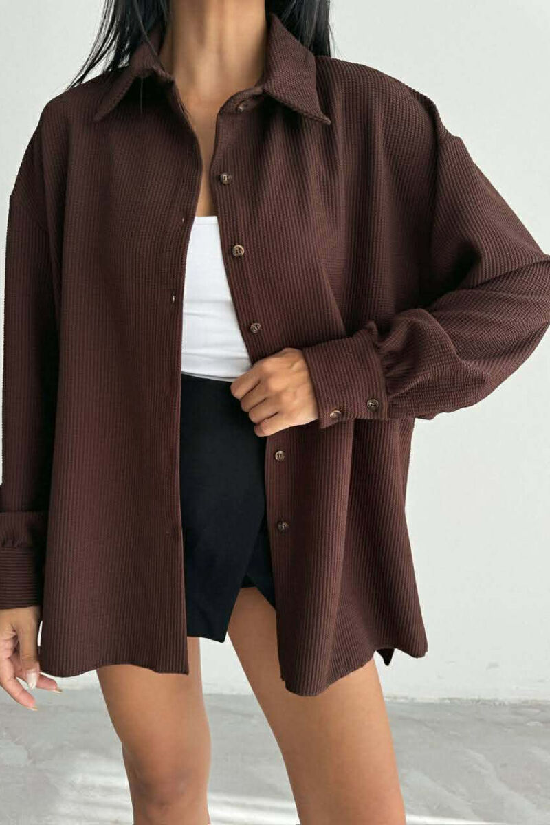 ONE COLOR LONG SLEEVE WOMEN SHIRT BROWN/KAFE - 1