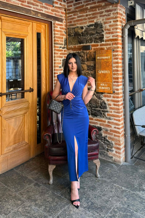ONE COLOR LONG SLEEVELESS WOMEN DRESS BLUE/BLU - 