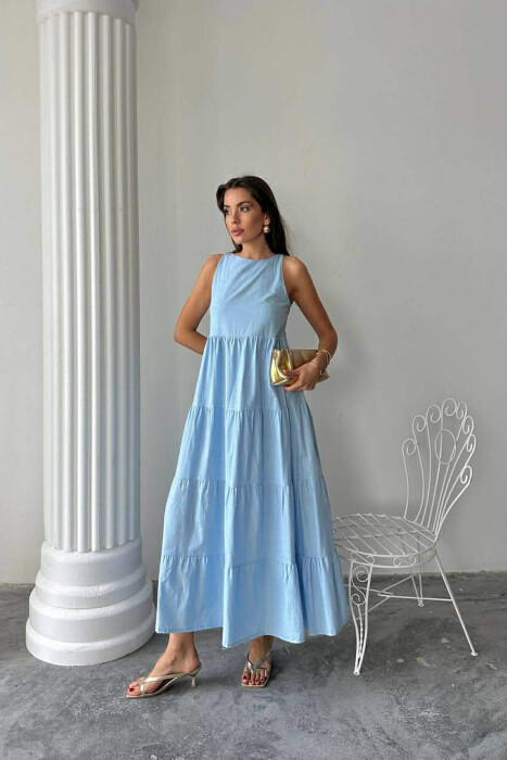ONE COLOR LONG SLEEVELESS WOMEN DRESS LIGHTBLUE/BZ 
