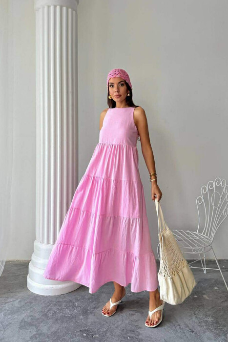 ONE COLOR LONG SLEEVELESS WOMEN DRESS PINK/ROZE 
