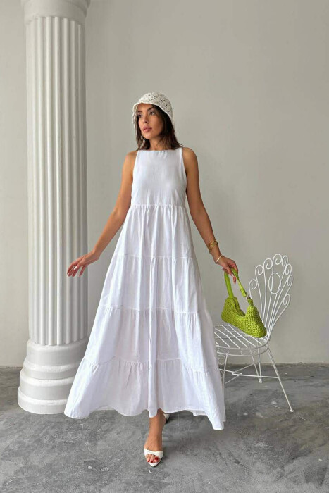 ONE COLOR LONG SLEEVELESS WOMEN DRESS WHITE-E BARDHE - 1
