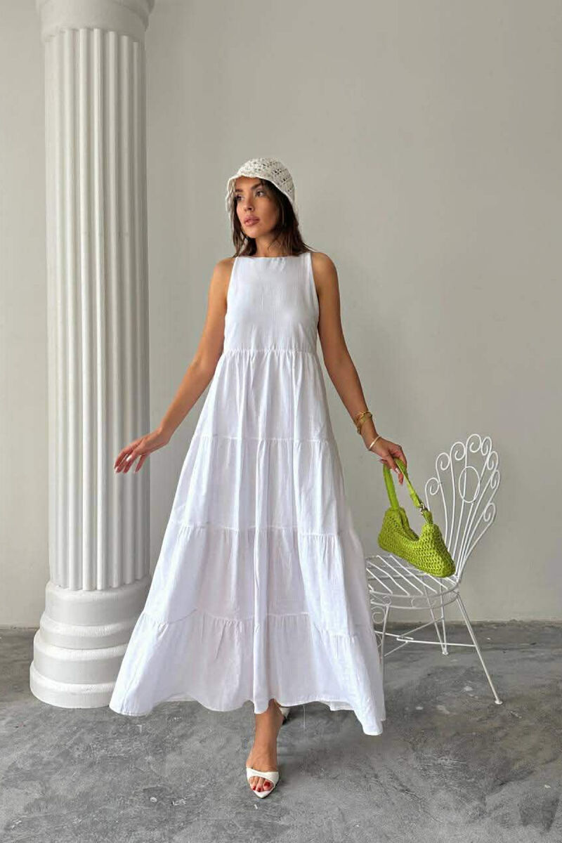 ONE COLOR LONG SLEEVELESS WOMEN DRESS WHITE-E BARDHE - 1