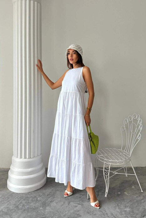 ONE COLOR LONG SLEEVELESS WOMEN DRESS WHITE-E BARDHE - 2