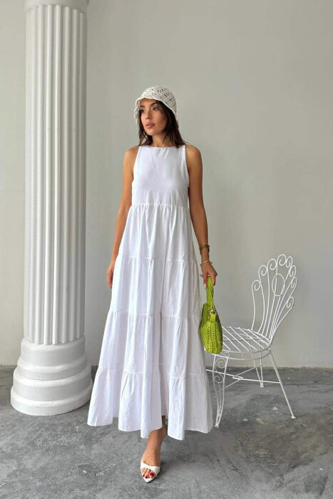 ONE COLOR LONG SLEEVELESS WOMEN DRESS WHITE-E BARDHE - 3