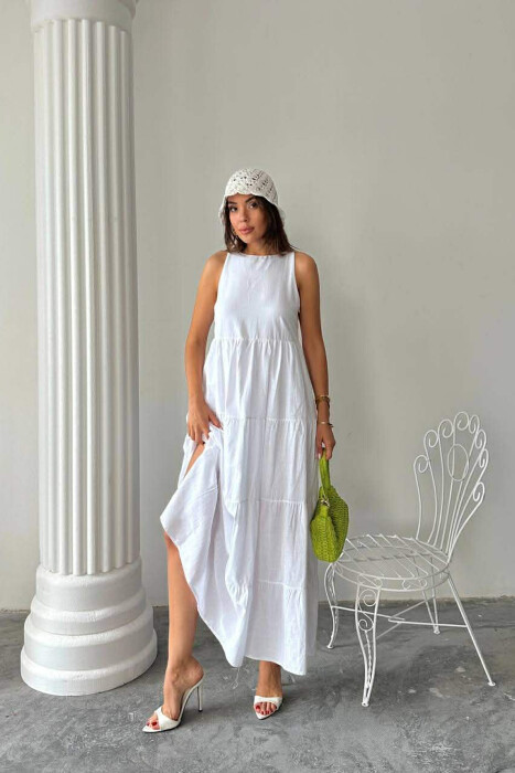 ONE COLOR LONG SLEEVELESS WOMEN DRESS WHITE-E BARDHE - 4