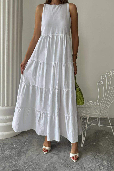 ONE COLOR LONG SLEEVELESS WOMEN DRESS WHITE-E BARDHE - 5