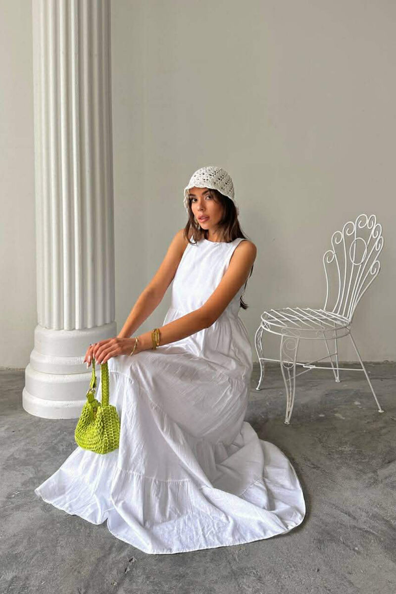 ONE COLOR LONG SLEEVELESS WOMEN DRESS WHITE-E BARDHE - 6