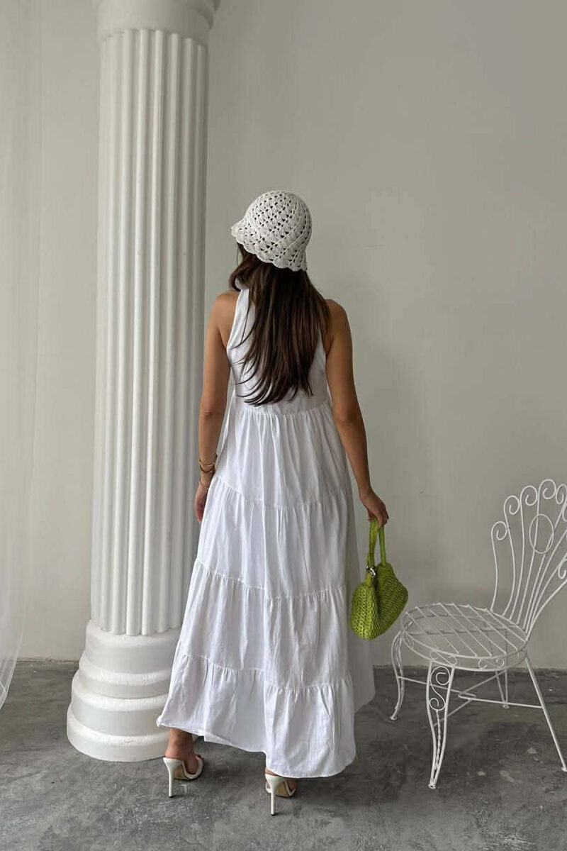 ONE COLOR LONG SLEEVELESS WOMEN DRESS WHITE-E BARDHE - 7
