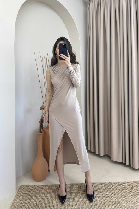 ONE COLOR LONG WOMEN DRESS BEIGE/BEZHE - 2
