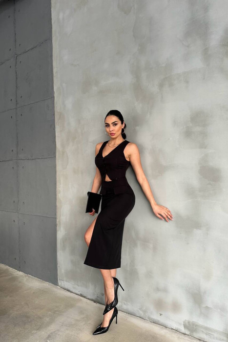 ONE COLOR LONG WOMEN DRESS BLACK/ E ZEZE - 1