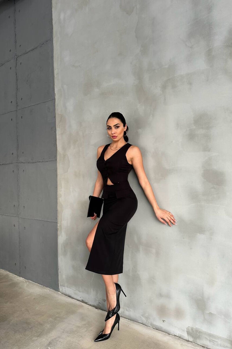 ONE COLOR LONG WOMEN DRESS BLACK/ E ZEZE - 1