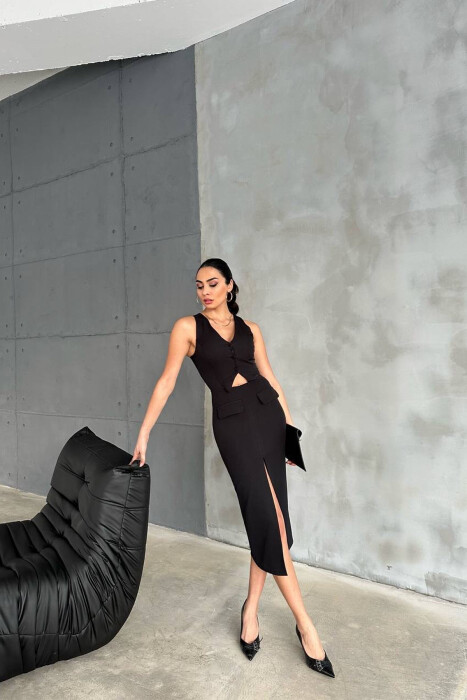 ONE COLOR LONG WOMEN DRESS BLACK/ E ZEZE - 2