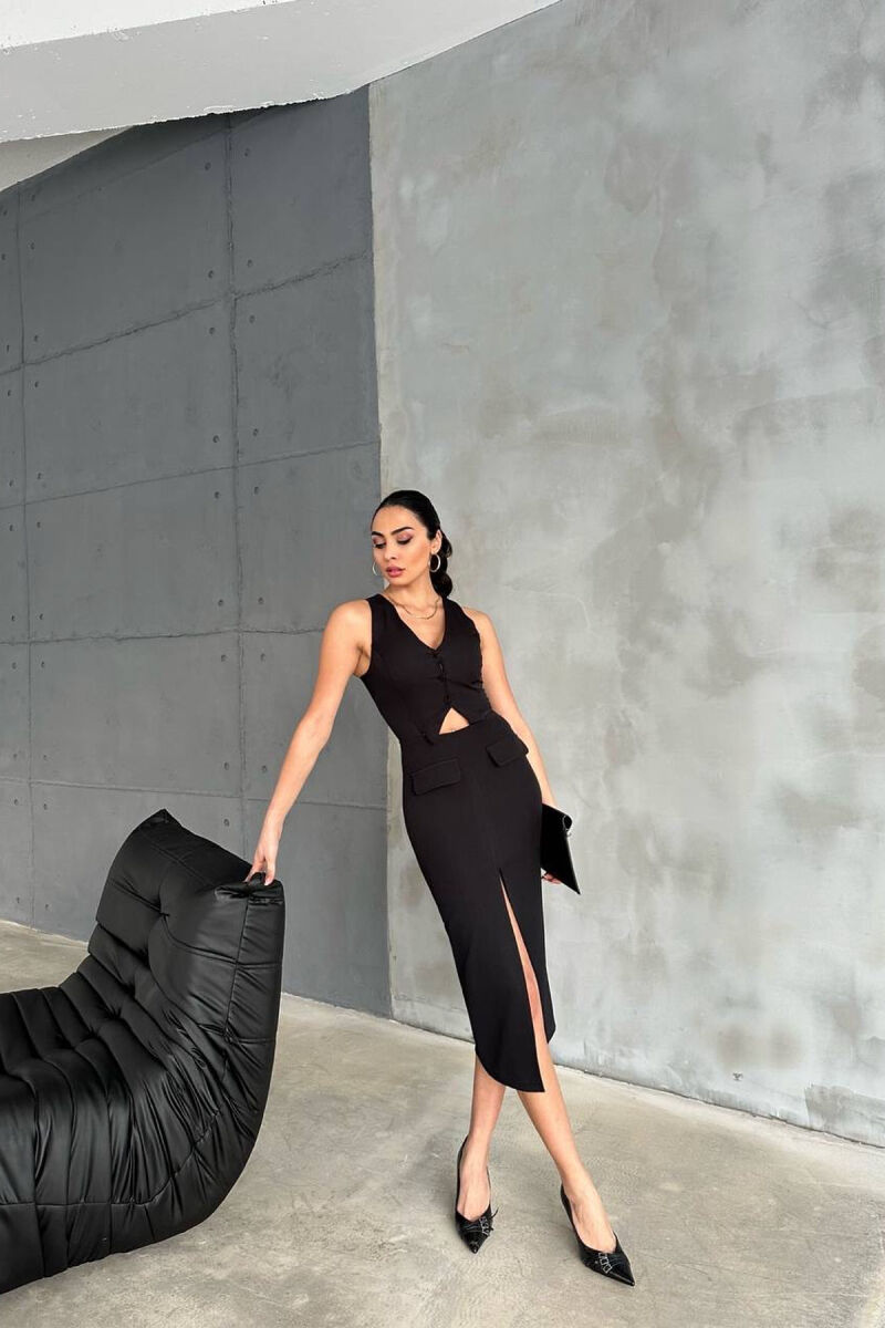 ONE COLOR LONG WOMEN DRESS BLACK/ E ZEZE - 2