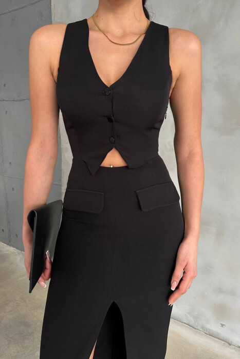 ONE COLOR LONG WOMEN DRESS BLACK/ E ZEZE - 3