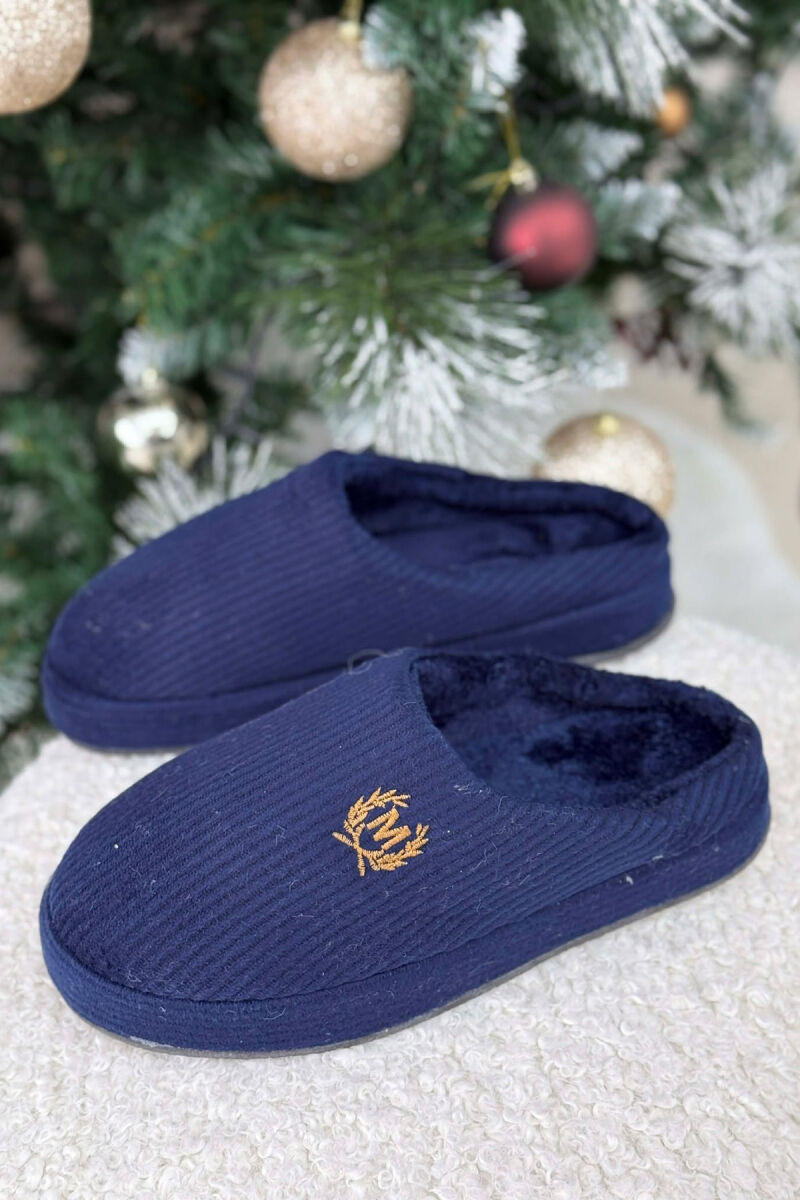 ONE COLOR M SYMBOL TEDDY LINED MAN SLIPPERS BLUE/BLU - 1